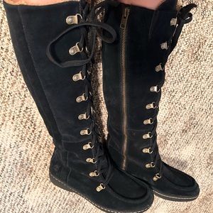 Timberland knee high black Sherpa lined suede women’s boots